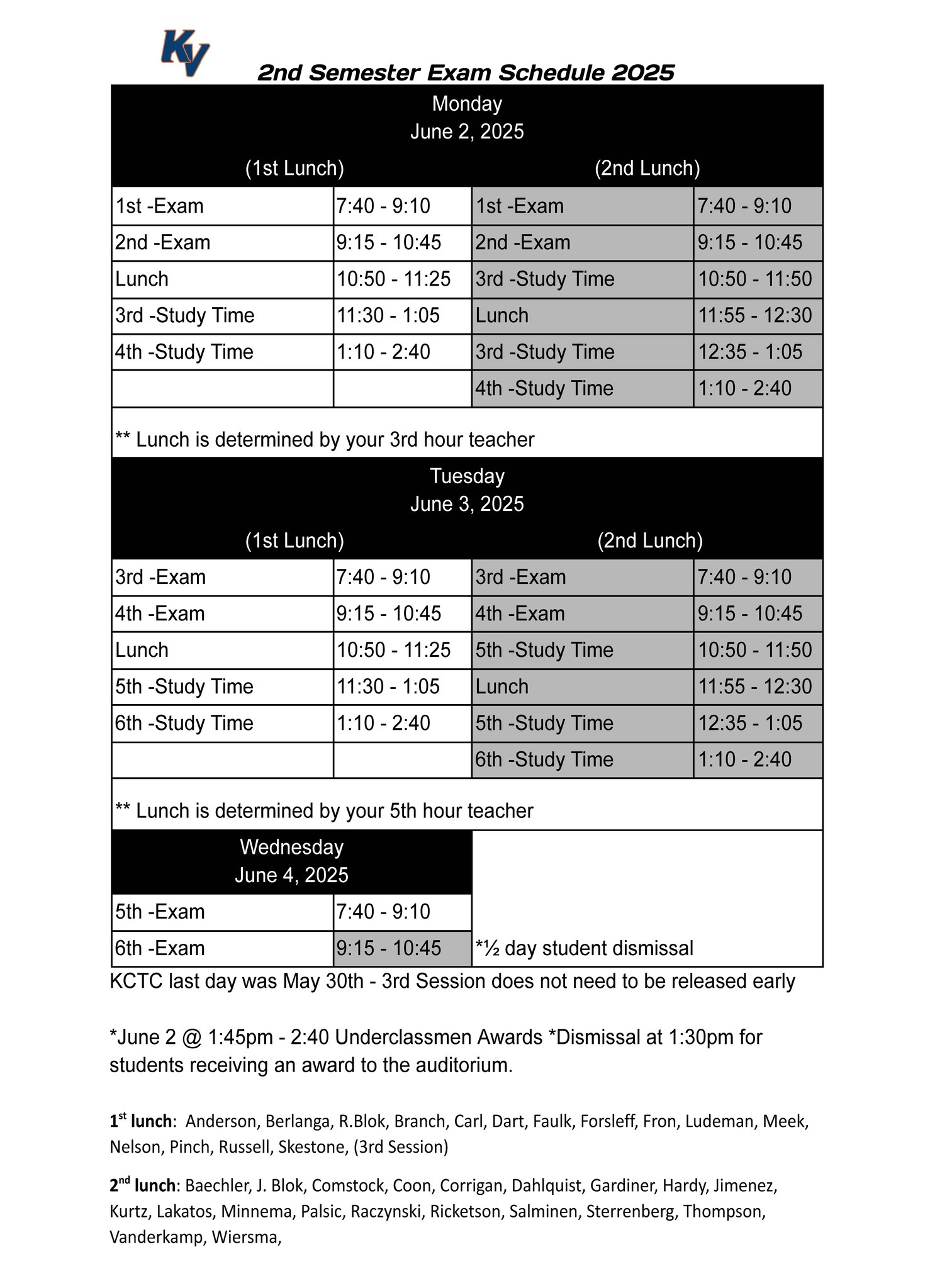 2025 Final Exam Schedule